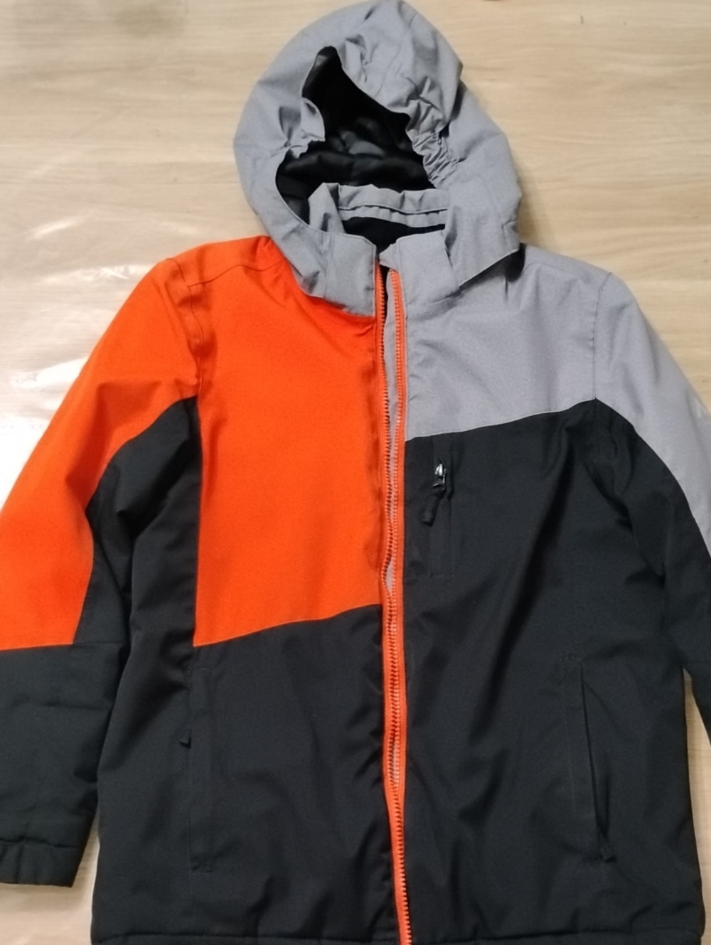 Kids Colorblock Ski & Snowboard Jacket — Orange, Gray & Black